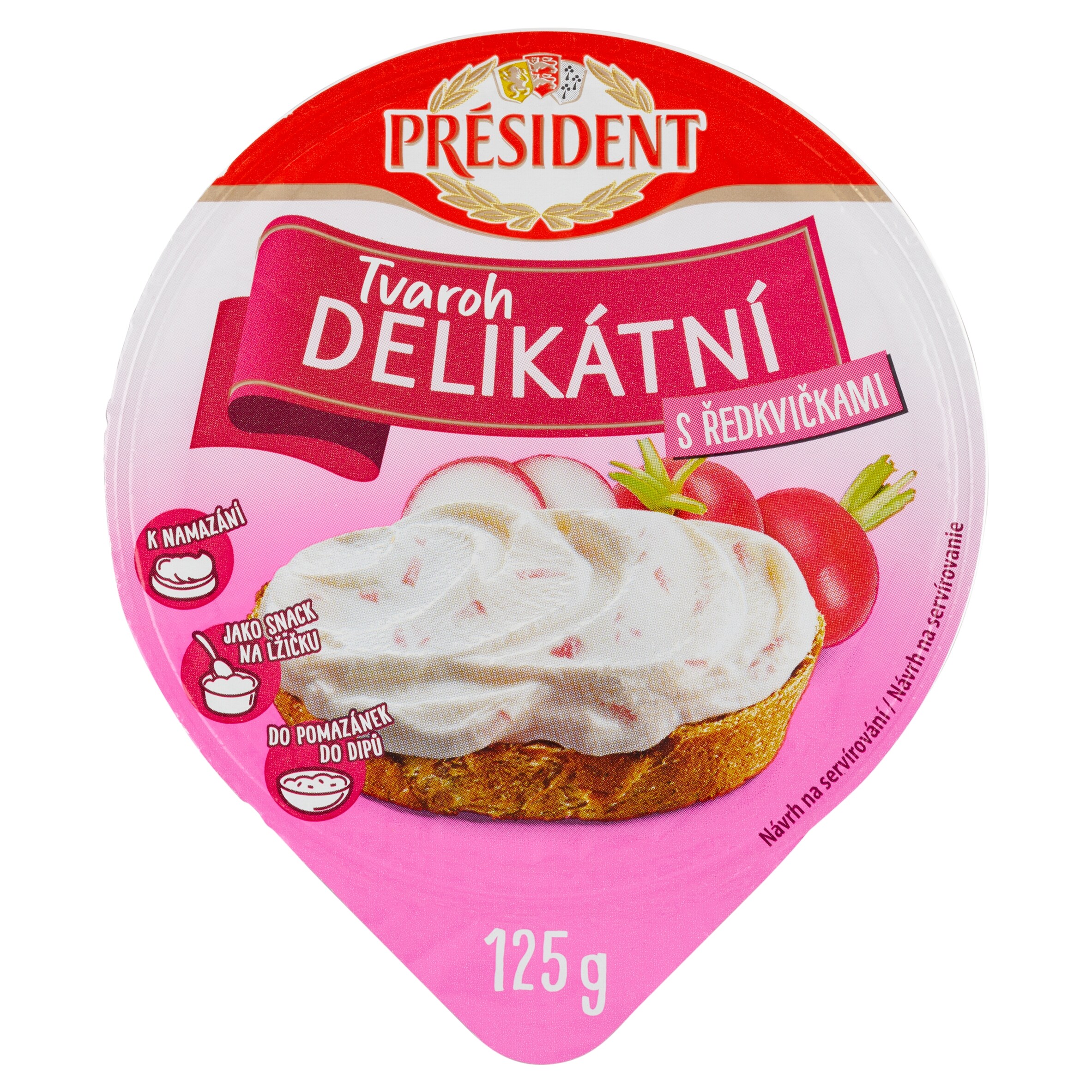 Czech Republic product data sample: Président Tvaroh delikátní s ředkvičkami 125g