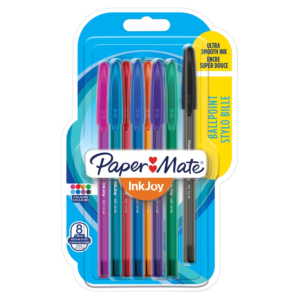 image 1 of Paper Mate InkJoy 100 Ballpoint Pens, Fun Colours, 8 Count