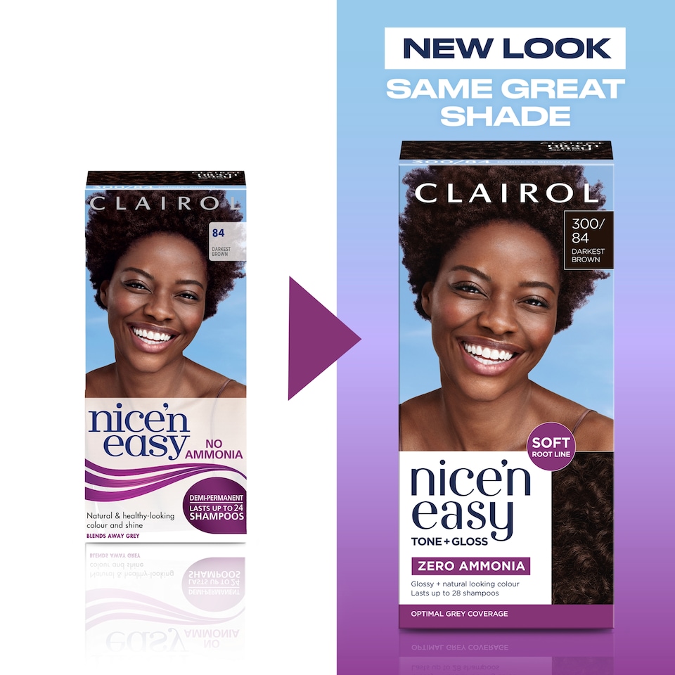 image 1 of CLAIROL NICE'N EASY TONE+GLOSS SEMI PERMANENT HAIR DYE - 300/84 DARKEST BROWN