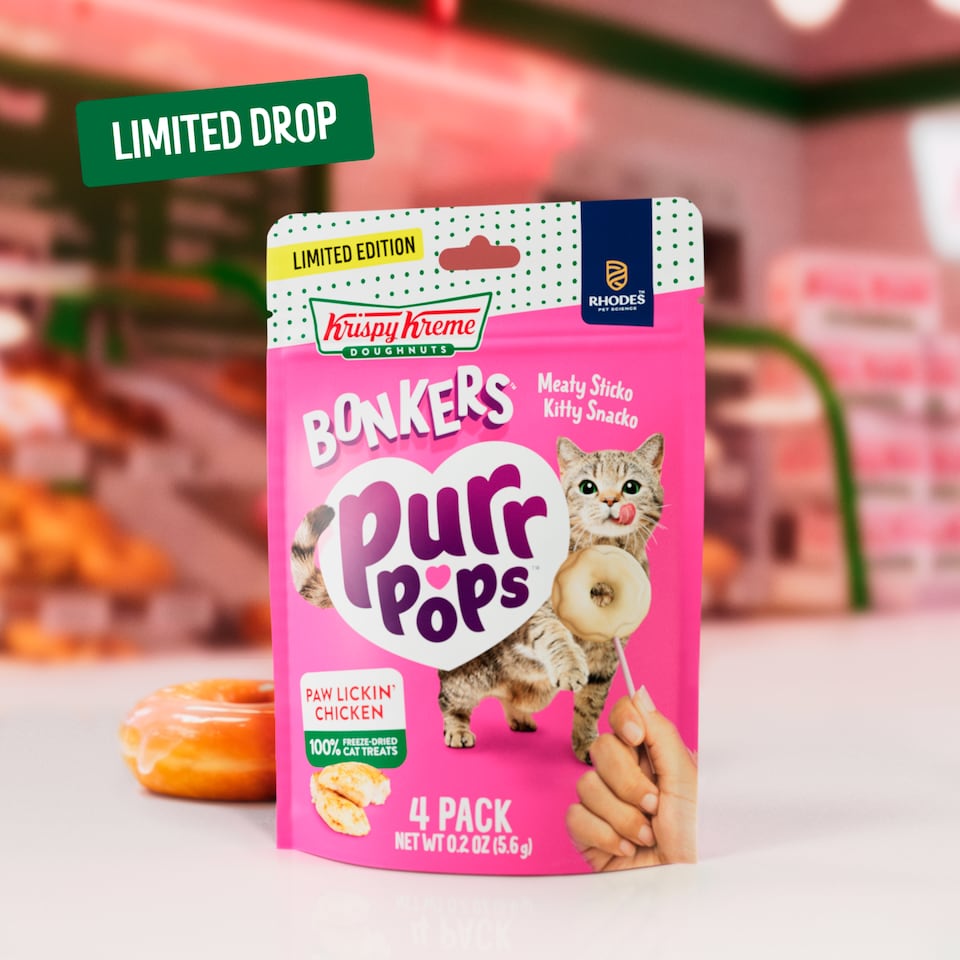 image 1 of BONKERS PURRPOPS CAT TREATS CHICKEN KRISPY KREME DONUTS 4 pack (5.6G)