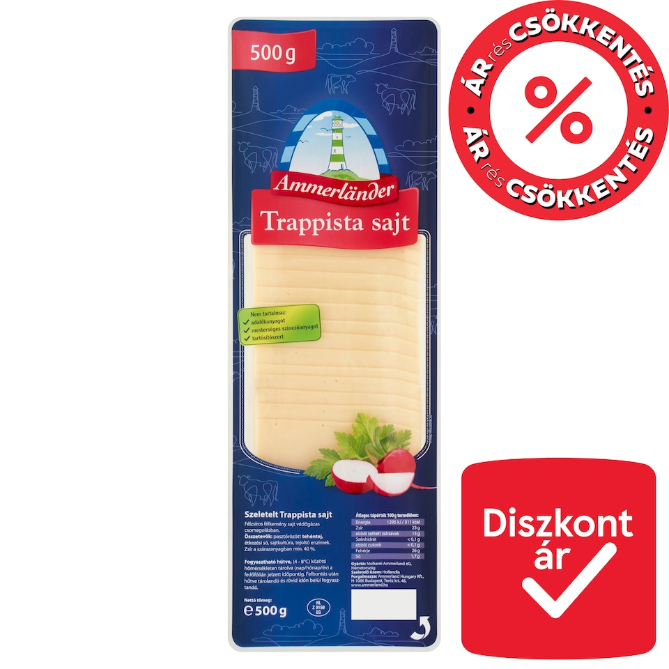 Ammerländer szeletelt trappista sajt 500 g  1. kép