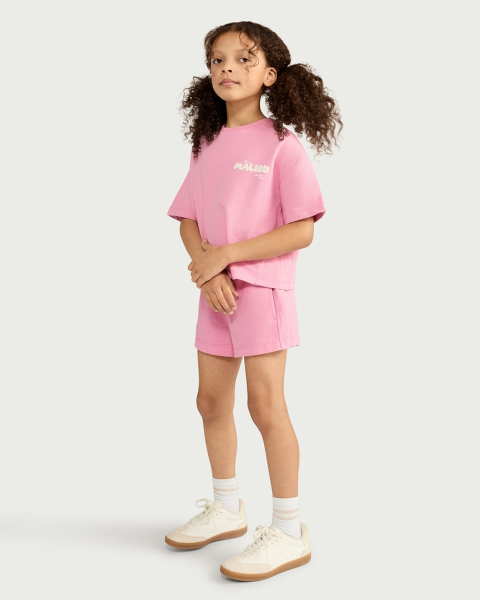 image 1 of F&F Girls Pure Cotton Malibu Print Co-ord T-Shirt in Pink