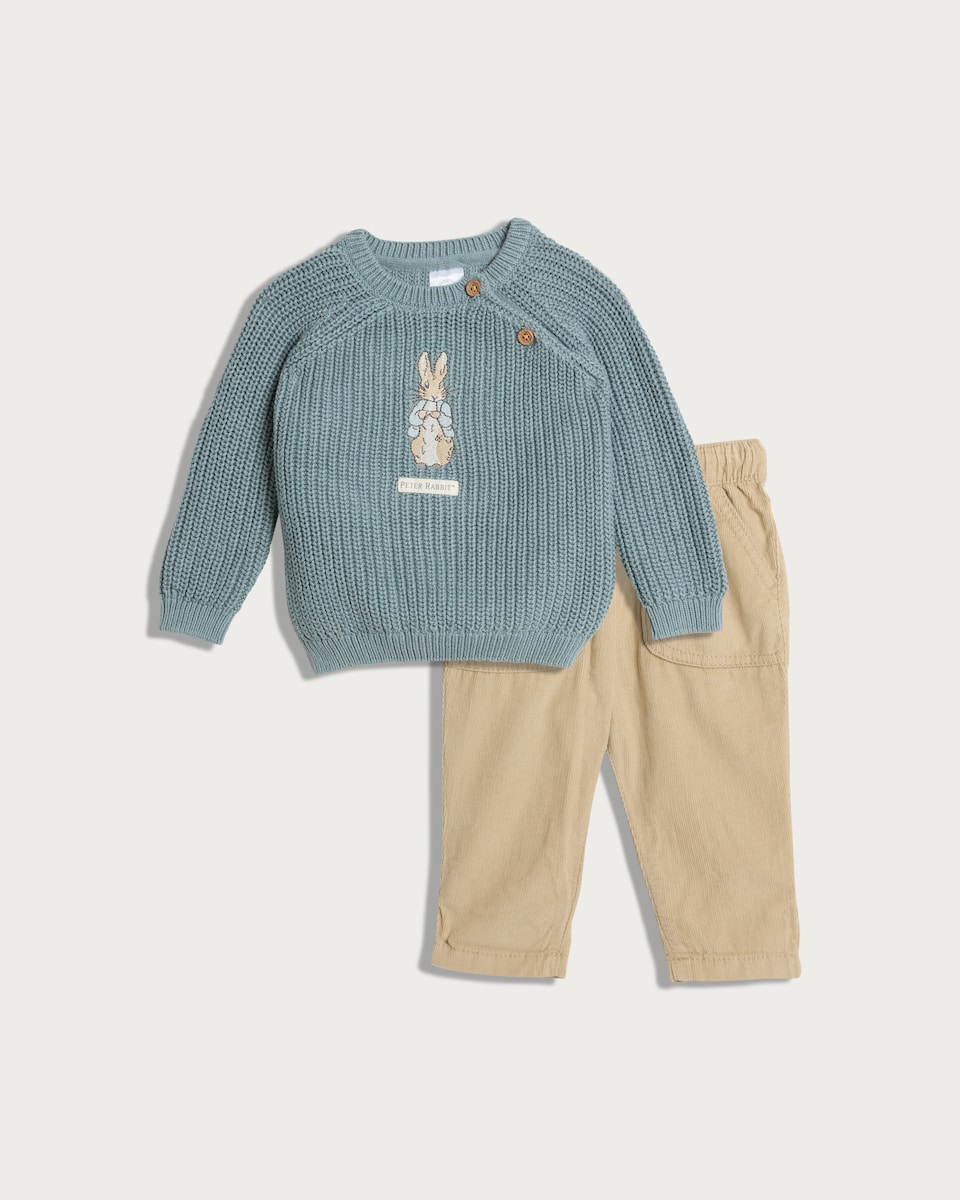 image 1 of Peter Rabbit 2-Piece Pure Cotton Jumper and Trousers Set in Grey