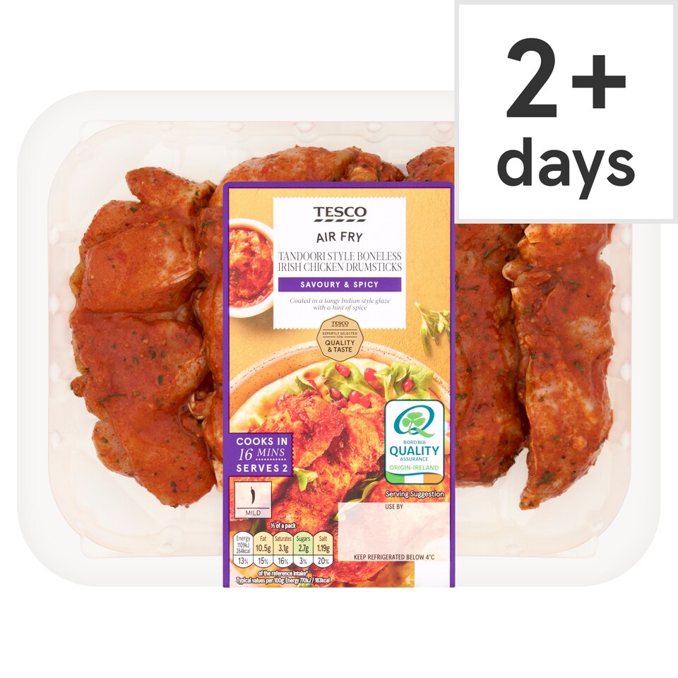 Tesco Air Fry Tandoori Style Boneless Irish Chicken Drumsticks 450g