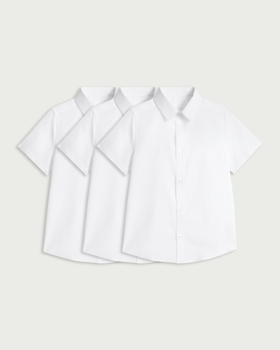 image 1 of F&F School Boys 3-Pack Regular Fit Short Sleeved Shirts in White