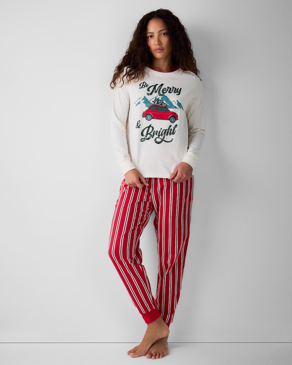 image 1 of Christmas Pure Cotton Merry & Bright Family Matching Pyjama Set in Cream
