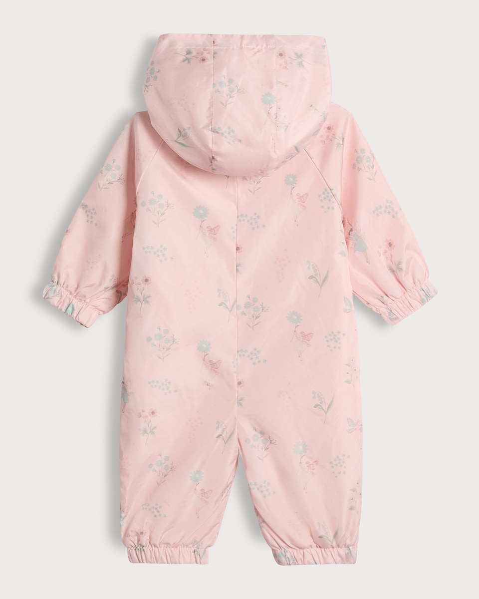 image 1 of F&F Baby Fleece Lined Floral Print Shower Resistant Puddlesuit in Pink