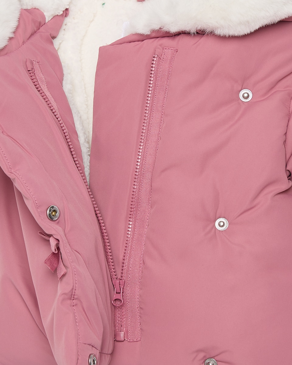 image 1 of F&F Baby Bow Detail Hooded Wrap Coat in Pink