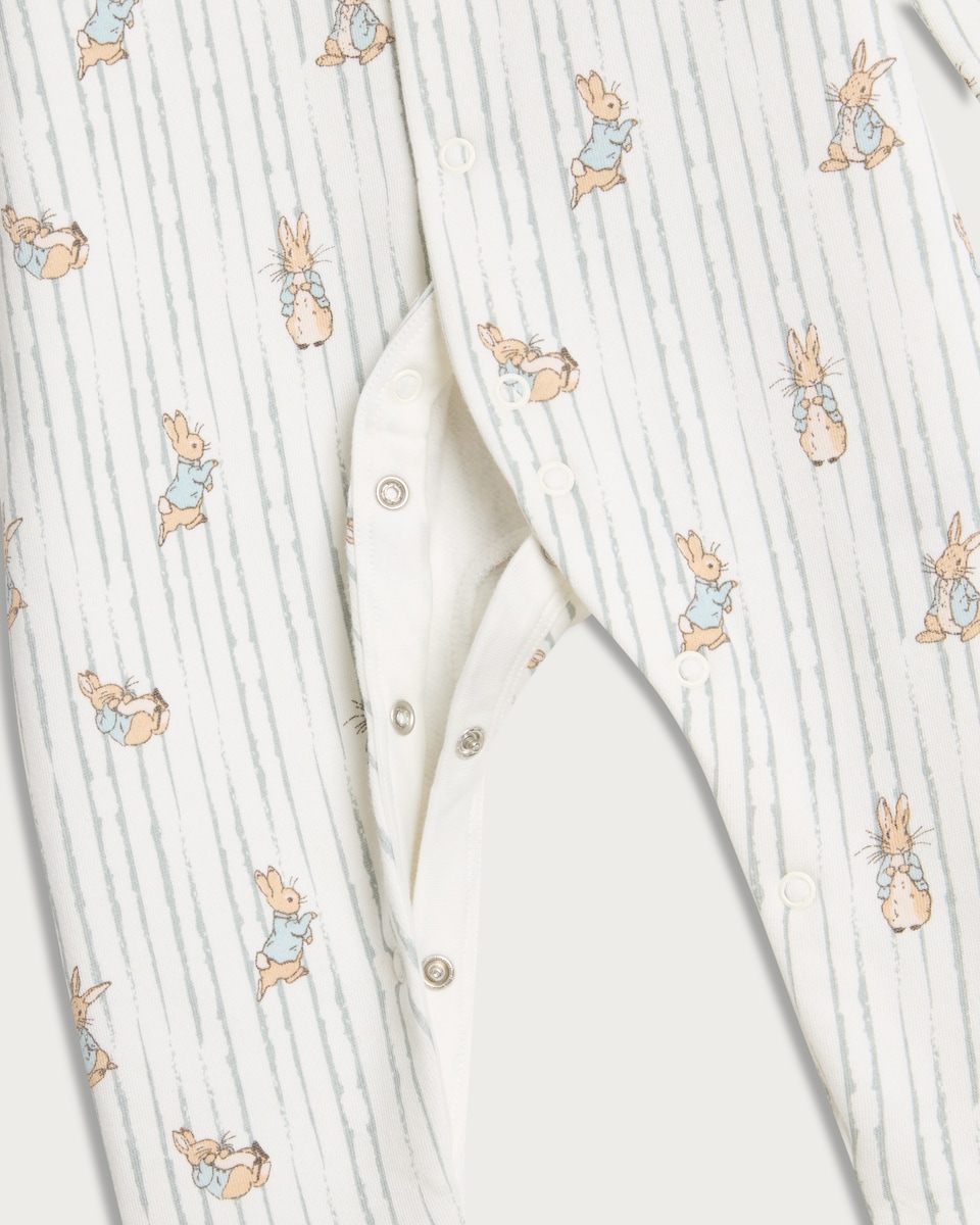 image 1 of Peter Rabbit Cotton Rich Fleece Lined Sleepsuit in White
