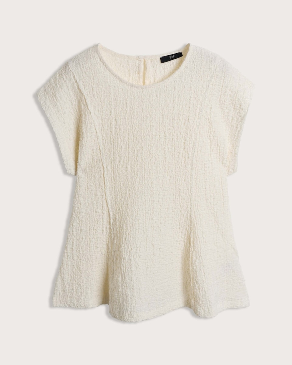 F&F Cotton Rich Textured Peplum Hem T-Shirt in Cream