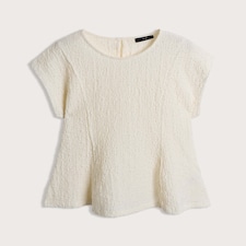 F&F Cotton Rich Textured Peplum Hem T-Shirt in Cream