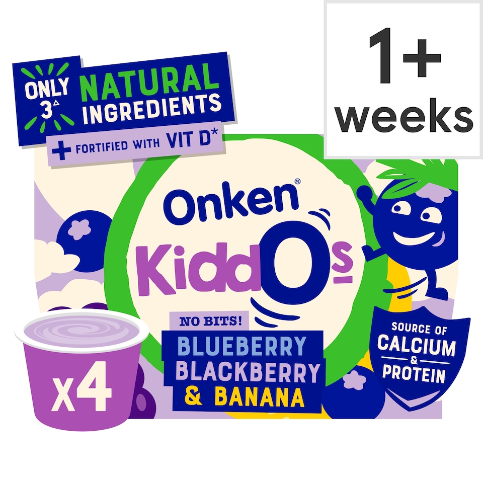 image 1 of Onken Kiddos Yogurt, Blueberry, Blackberry & Banana 4x90g