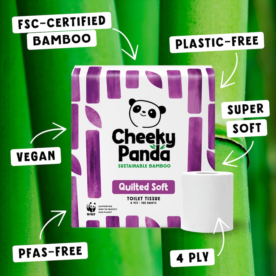 image 1 of Cheeky Panda Quilted Soft Sustainable Bamboo Toilet Tissue, 9 Rolls, 155 Sheets, 4 Ply