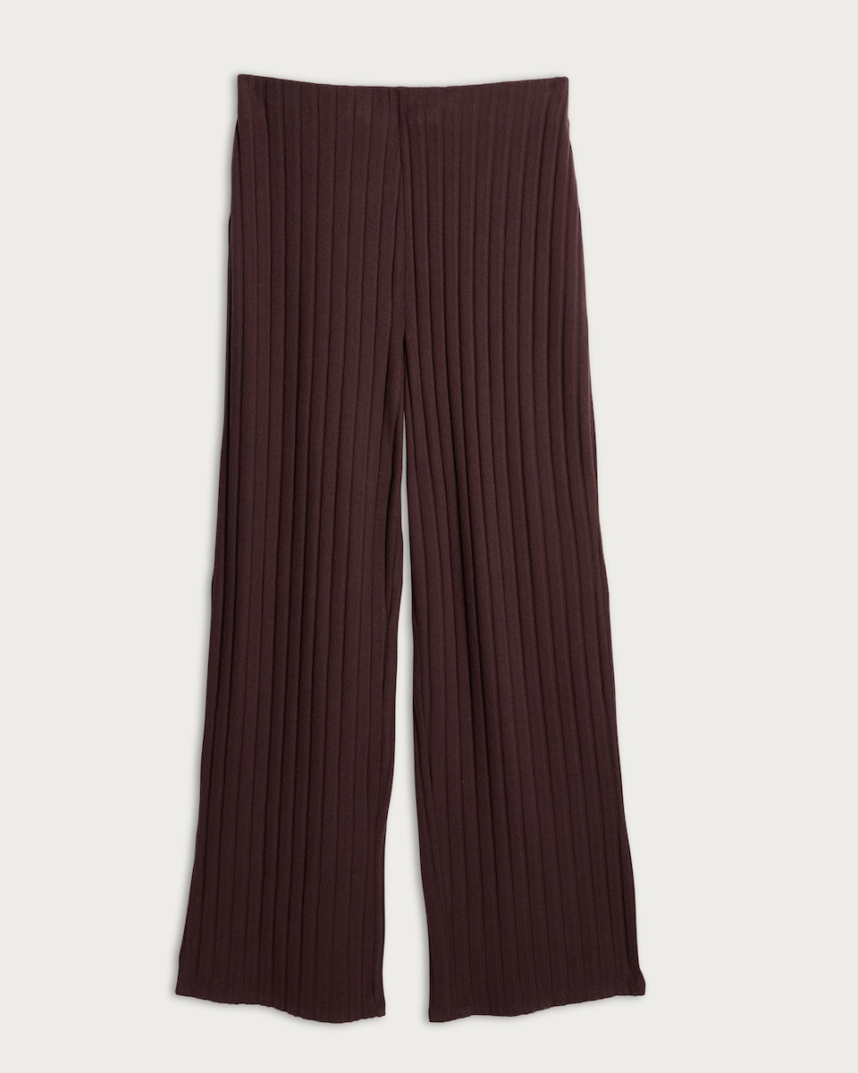 image 1 of F&F Ribbed Wide Leg Co-Ord Trousers in Brown