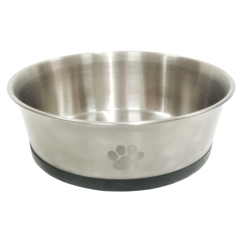 Tesco Etched Paw Stainless Steel Bowl Non Slip 20Cm