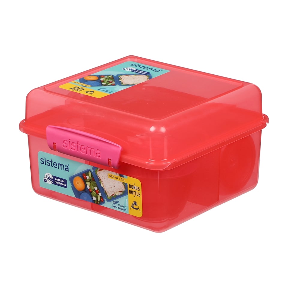 image 1 of Sistema Pink Lunch Box Cube Max 2L with Itsy Bonus Water Bottle 380ml