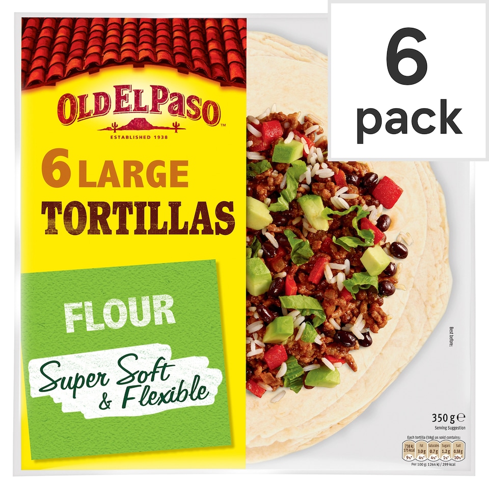 image 1 of Old El Paso Large Super Soft Flour Tortillas Wraps 6 Pack 350G