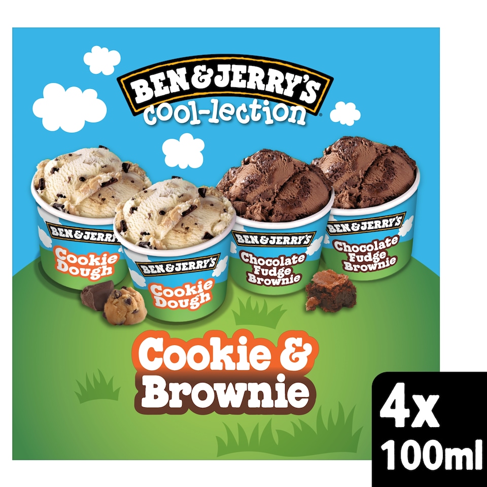 image 1 of Ben & Jerrys Cookie & Brownie Ice Cream Mini Pots Multipack 4x100ml