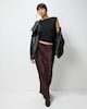 image 1 of F&F Satin Midi Slip Skirt in Burgundy
