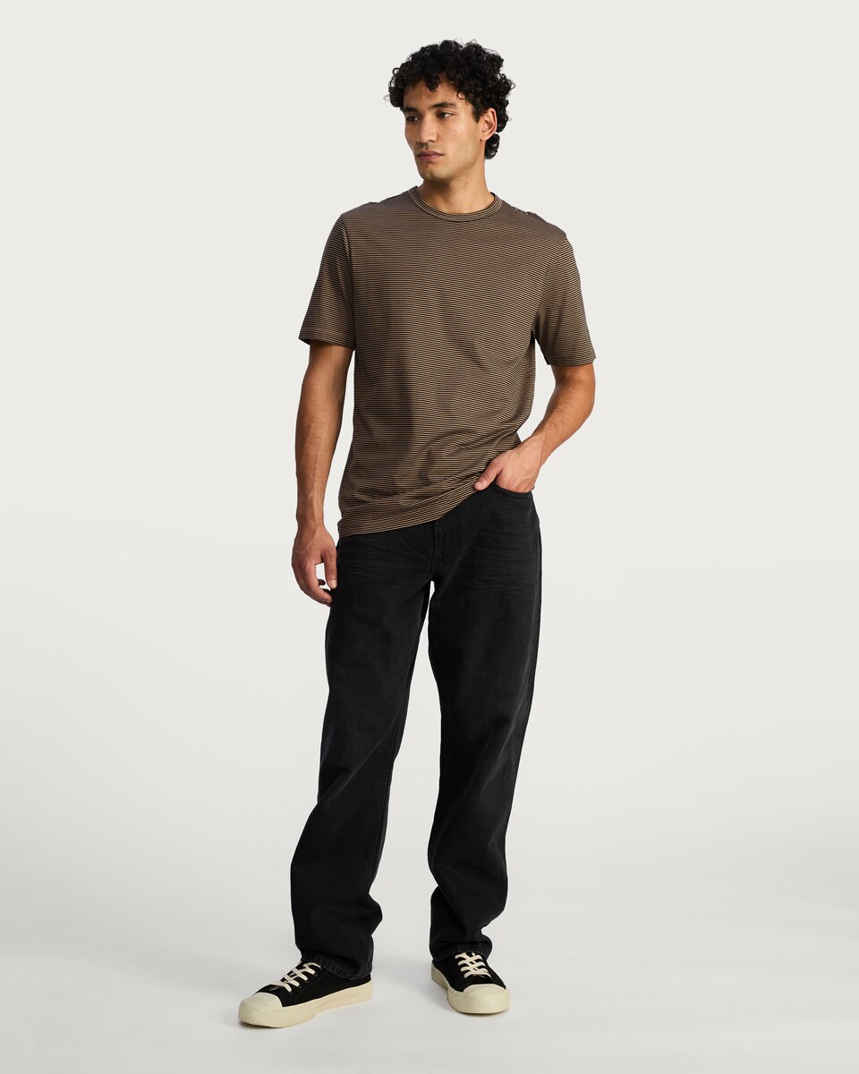image 1 of The F&F Edit Supima® Cotton Striped Short Sleeved T-Shirt in Tobacco