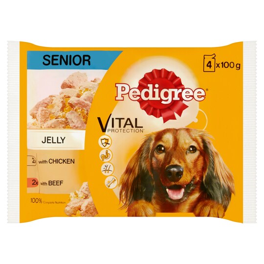 Pedigree Pouch Senior Chicken And Beef 4X100g Pack Tesco Groceries
