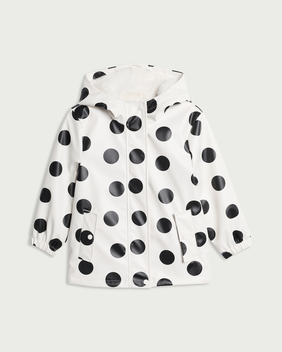 image 1 of F&F Girls Polka Dot Raincoat in Multi White