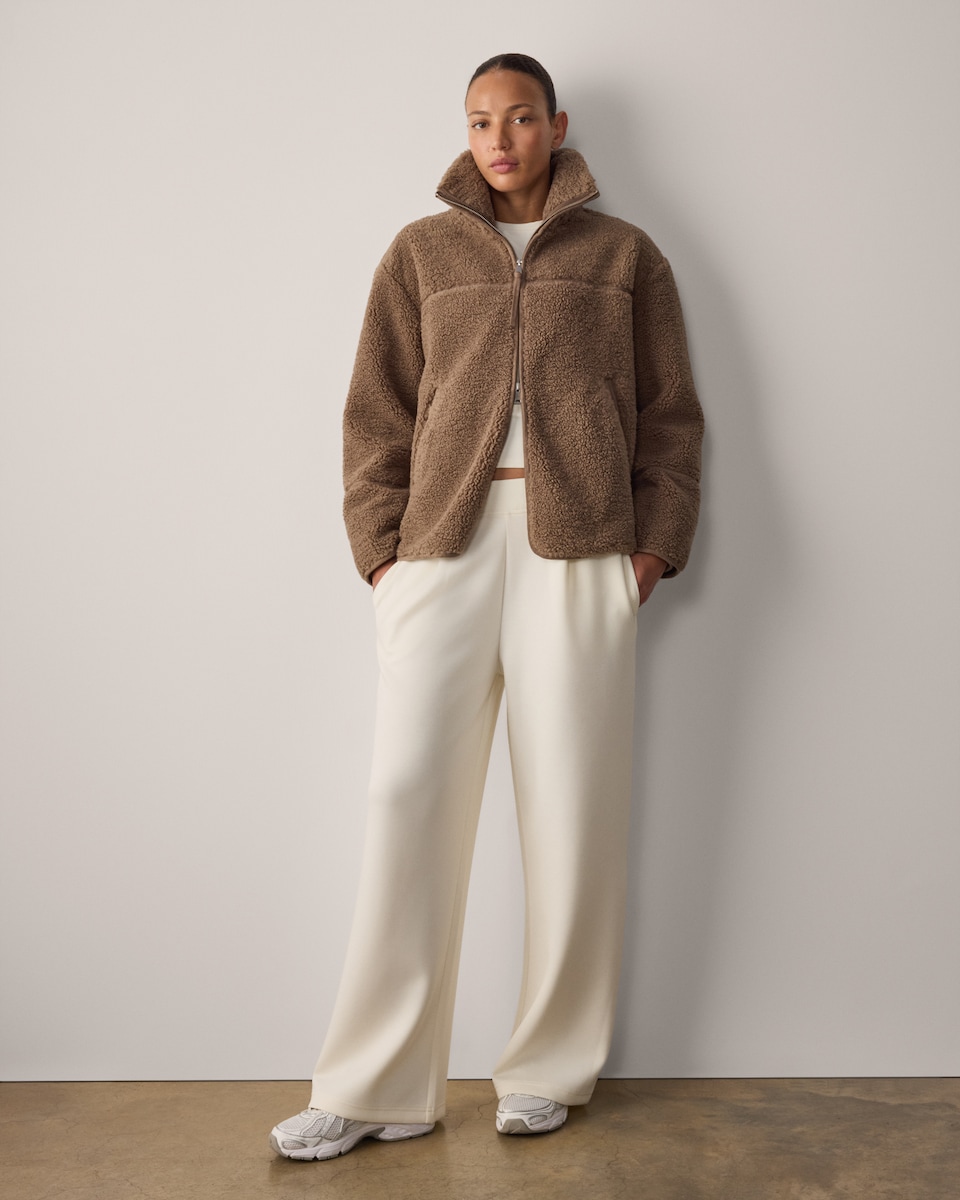image 1 of F&F Active OUTDOOR Borg Textured Zip Up Jacket in Neutral