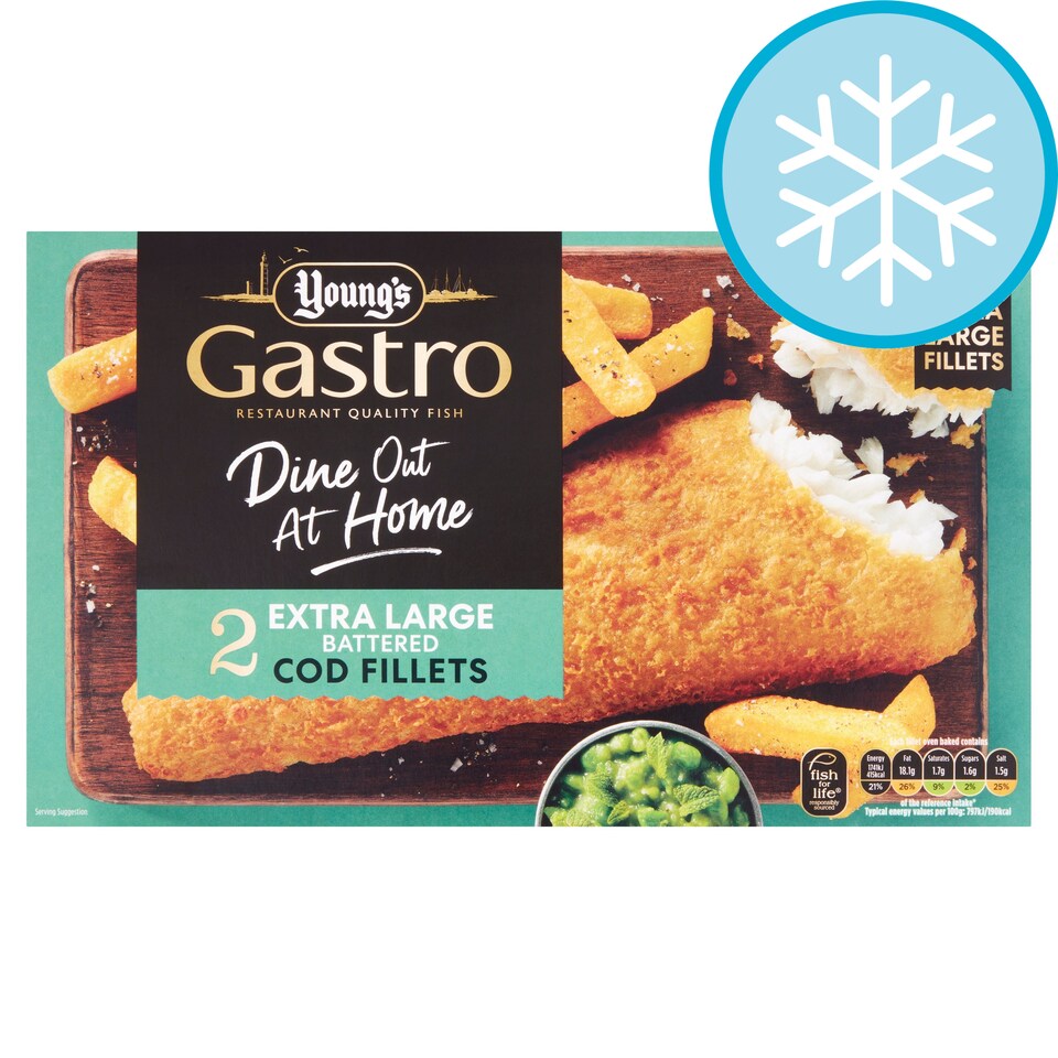 Youngs Gastro 2 Extra Large Battered Cod Fillets 450G Tesco Groceries