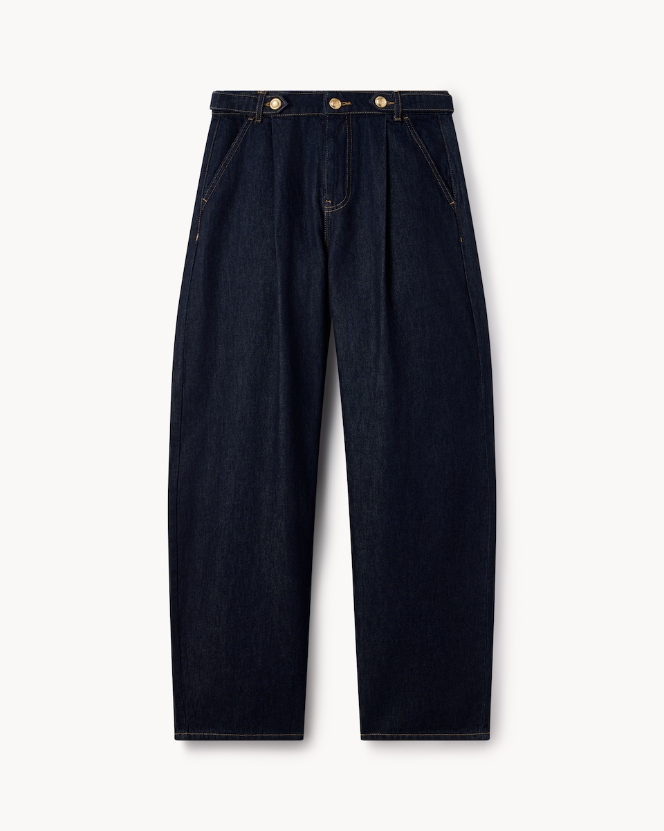 image 1 of F&F Military Style Relaxed Barrel Leg Jeans in Navy