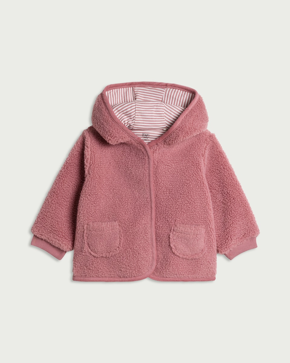 image 1 of F&F Baby Teddy Fleece Hooded Jacket in Pink