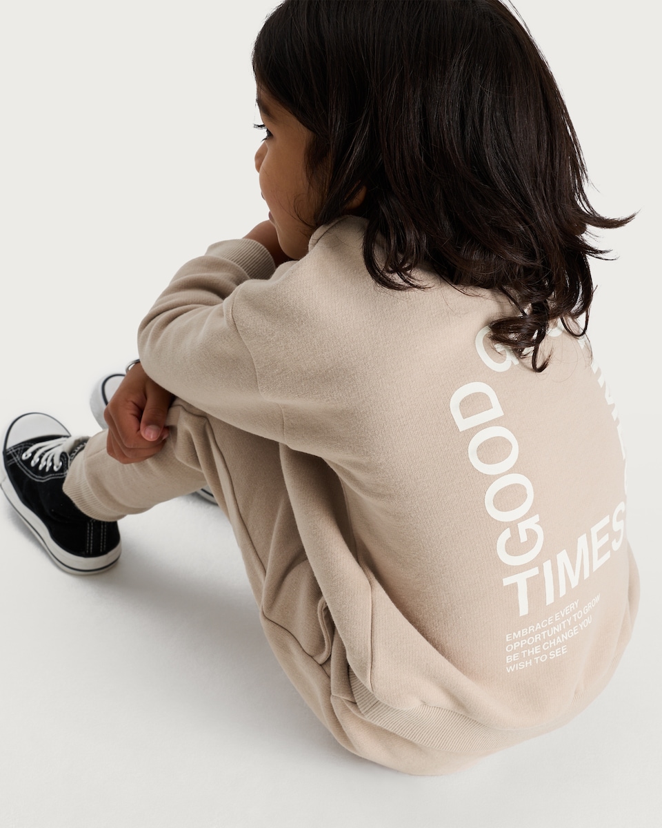 image 1 of F&F Boys 2-Piece Cotton Rich Let the Good Times Roll Sweatshirt and Joggers Set in Stone