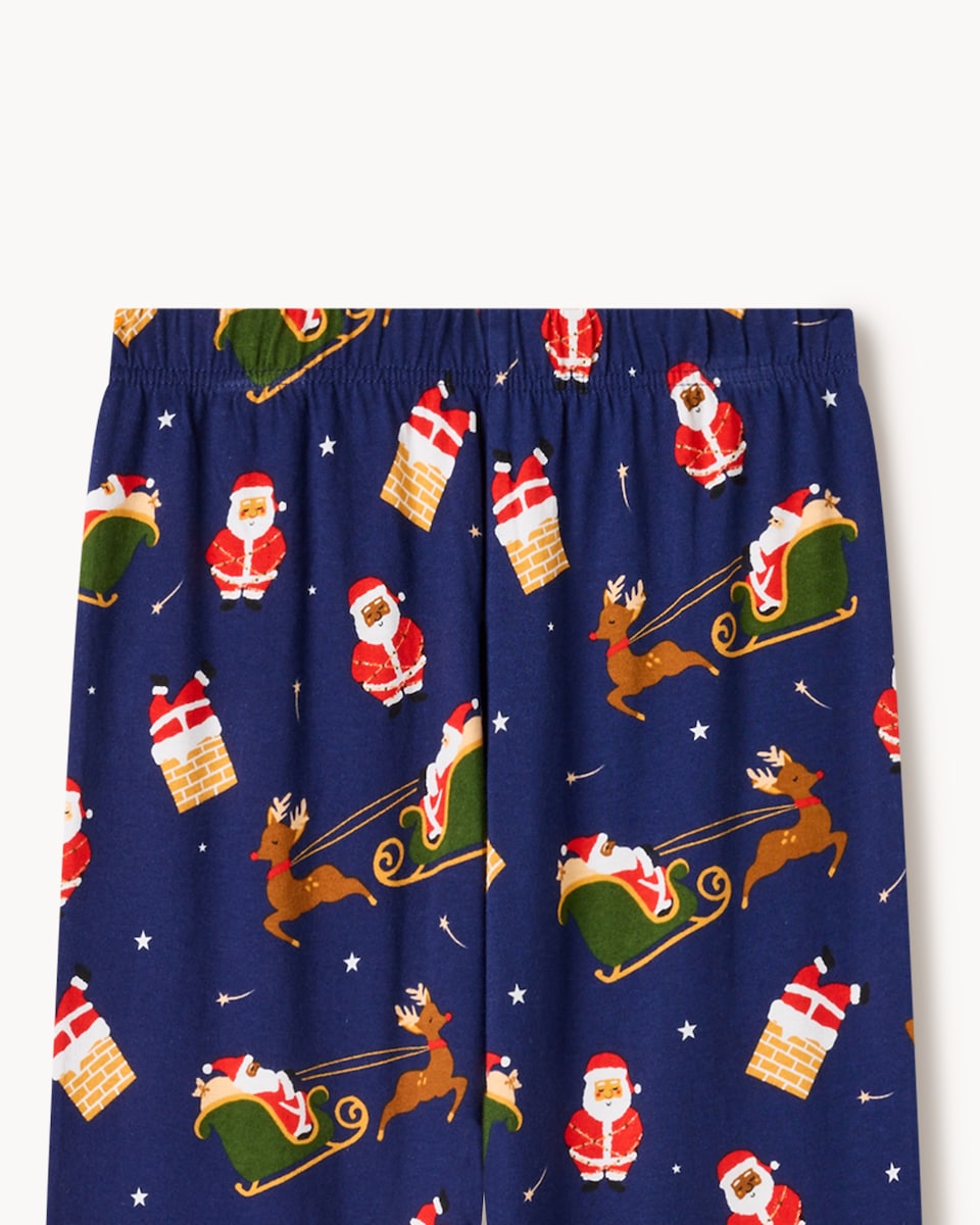 image 1 of F&F x March Muses Pure Cotton Santa Revere Pyjama Set in Navy