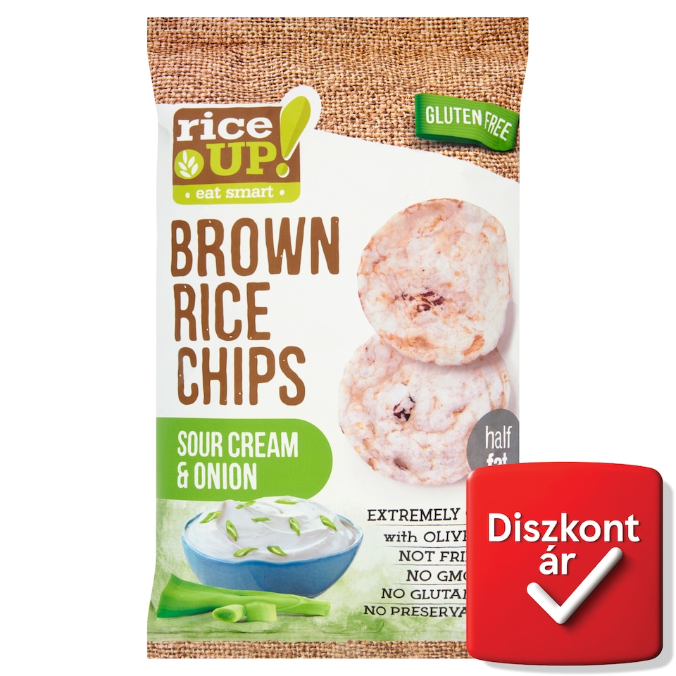 RiceUp! Eat Smart teljes kiőrlésű barna rizs chips hagymás-tejfölös ízesítéssel 60 g  1. kép