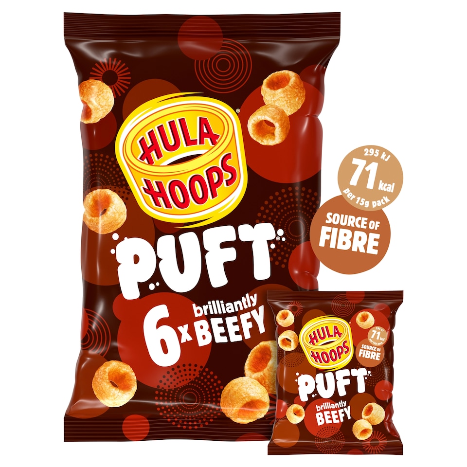 Hula Hoops Puft Grilled Beef Multipack Crisps 6x15g