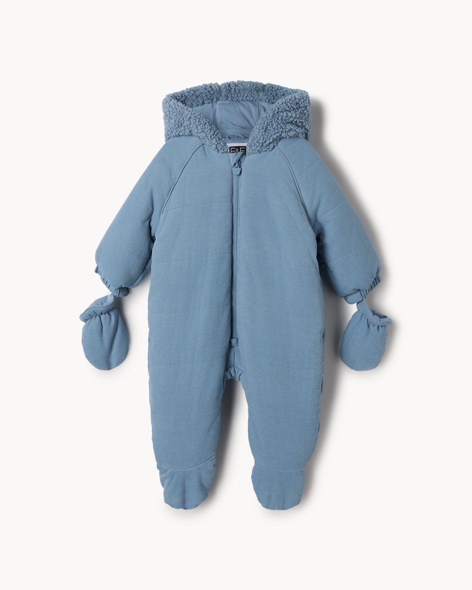 image 1 of F&F Baby Bear Hooded Pramsuit in Blue