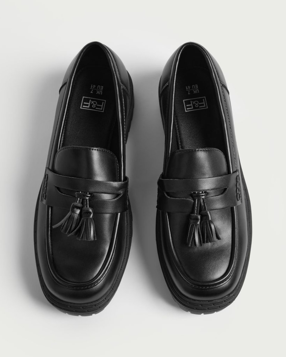 image 1 of F&F Tassel Trim Chunky Loafers in Black