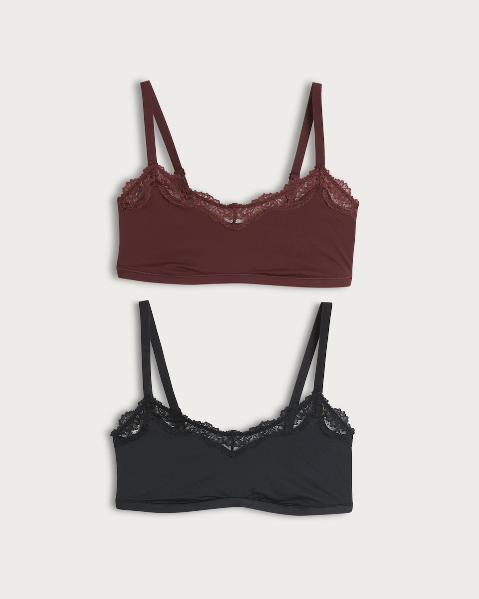image 1 of F&F 2-Pack Contour Lace Trim Crop Tops in Purple