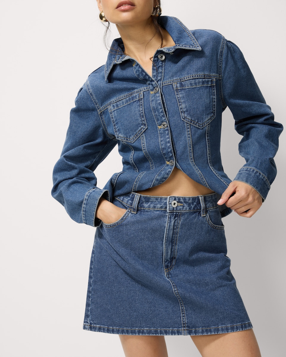 image 1 of F&F Pure Cotton Denim Mini Skirt in Blue