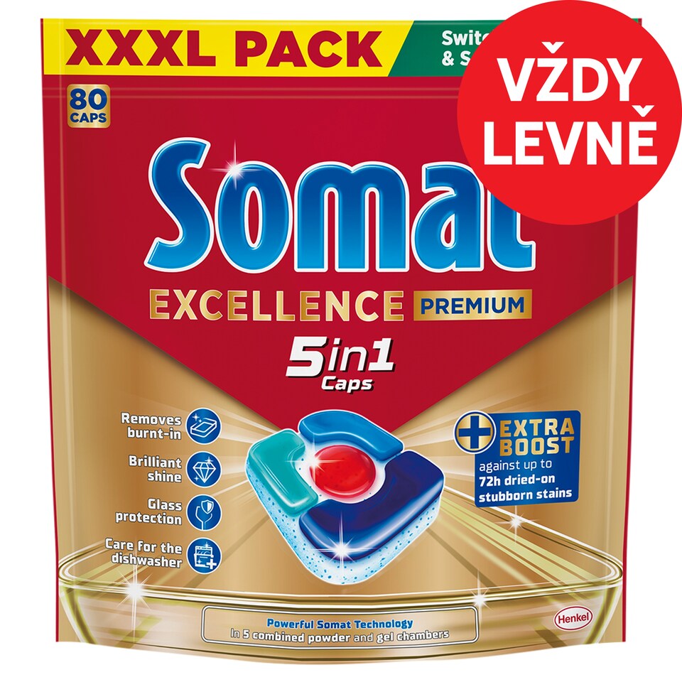Obrázek 1 pro produkt Somat Excellence Premium 5in1 kapsle do automatické myčky nádobí 80 ks 1488g