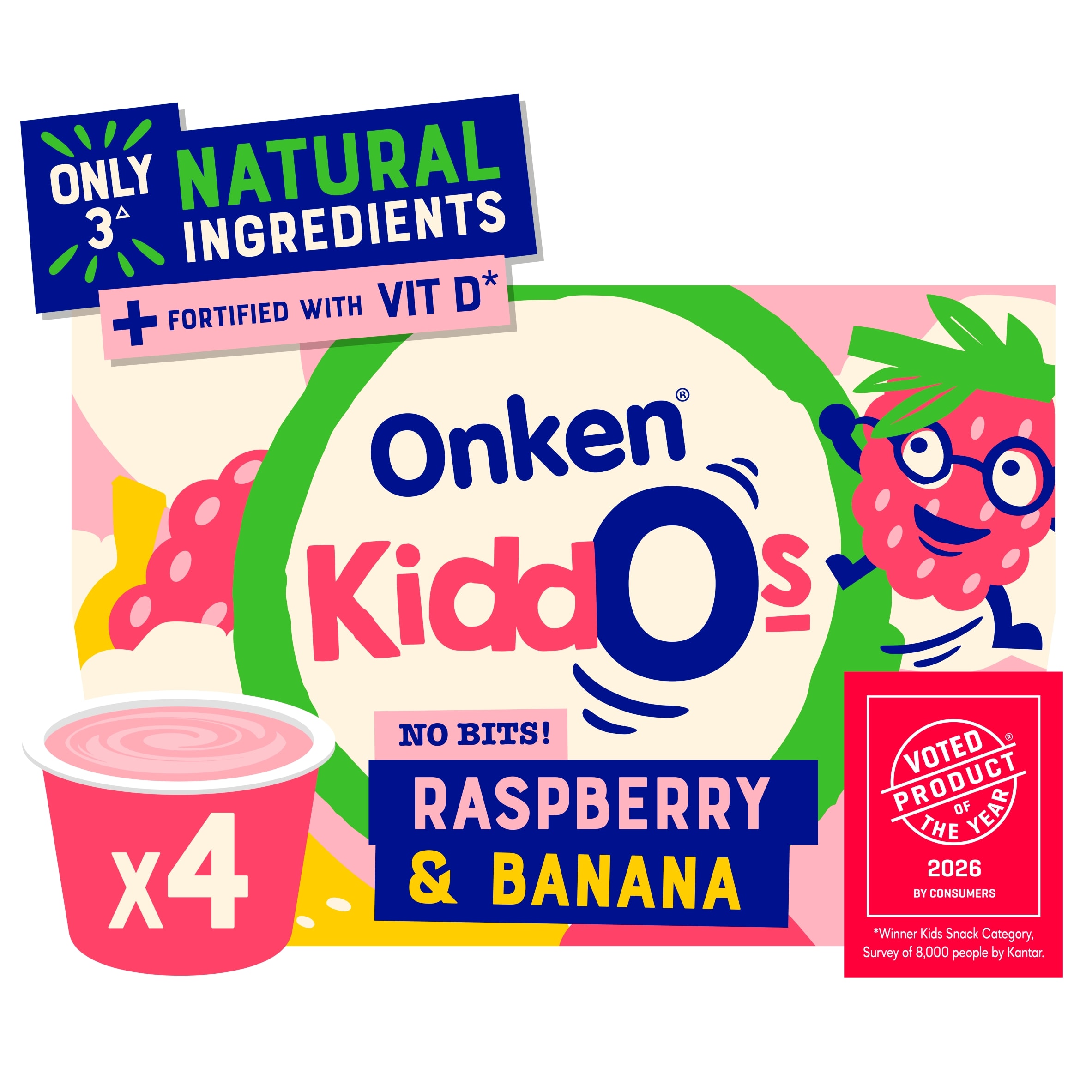Onken Kiddos Yoghurt Raspberry & Banana 4x90g