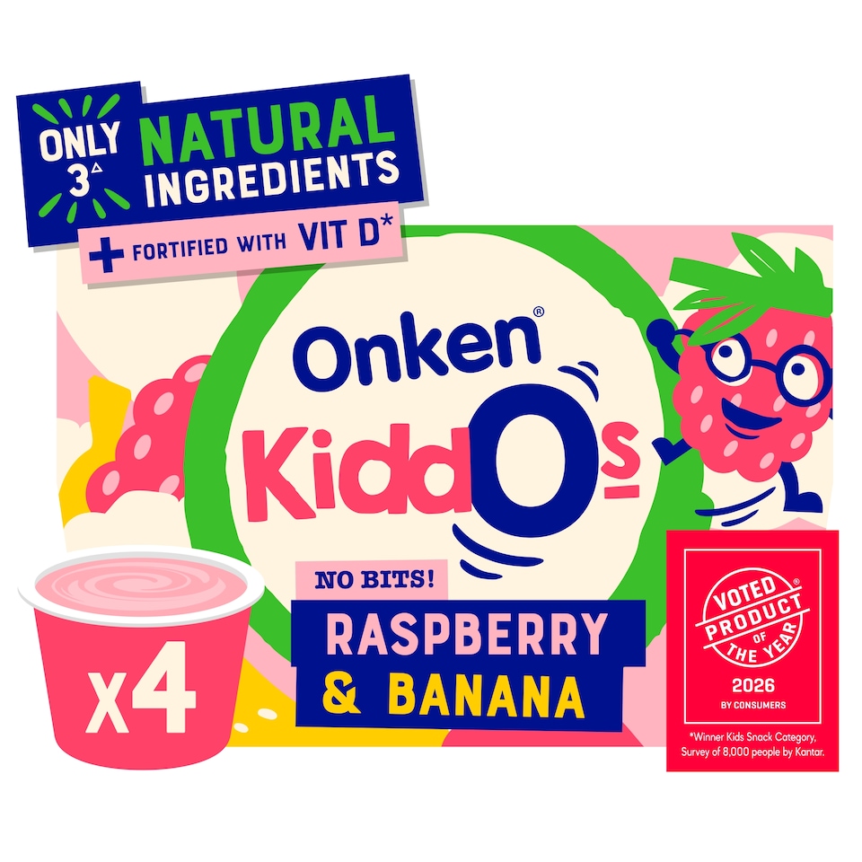 Onken Kiddos Yoghurt Raspberry & Banana 4x90g