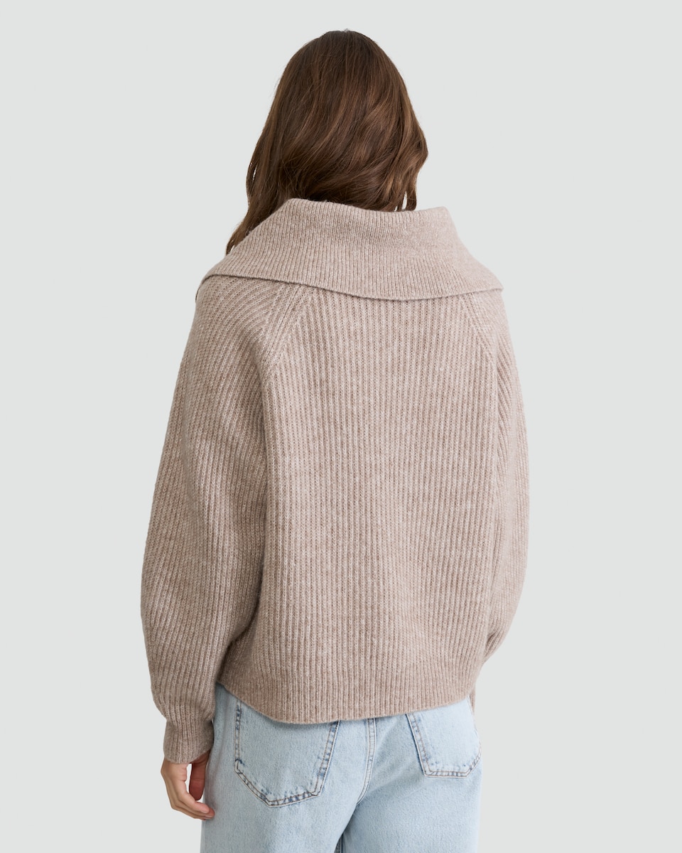 image 1 of F&F Ribbed Knit Button Collar Jumper with Wool in Mink