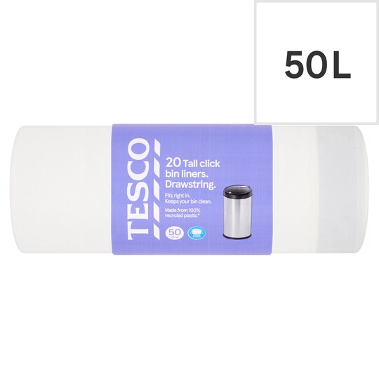 Tesco Tall And Chunky Click Lid Bin Liners 20 Pack 50L Tesco Groceries