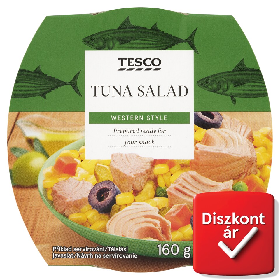 Tesco tonhal saláta kukoricával, sárgarépával, savanyú uborkával és fekete olívabogyóval 16 g