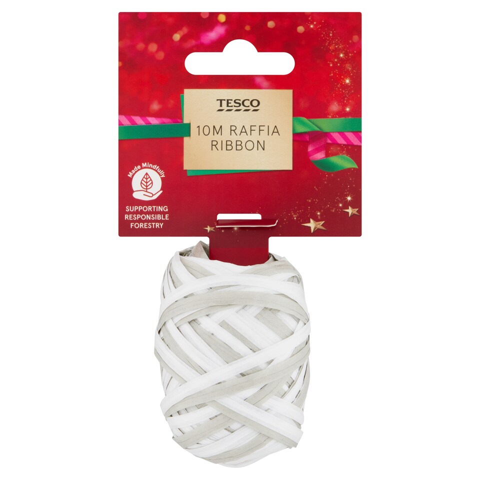 Tesco White And Silver Raffia Ribbon