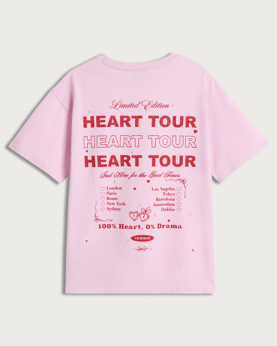 image 1 of F&F Girls Pure Cotton Limited Edition Heart Tour T-Shirt in Pink
