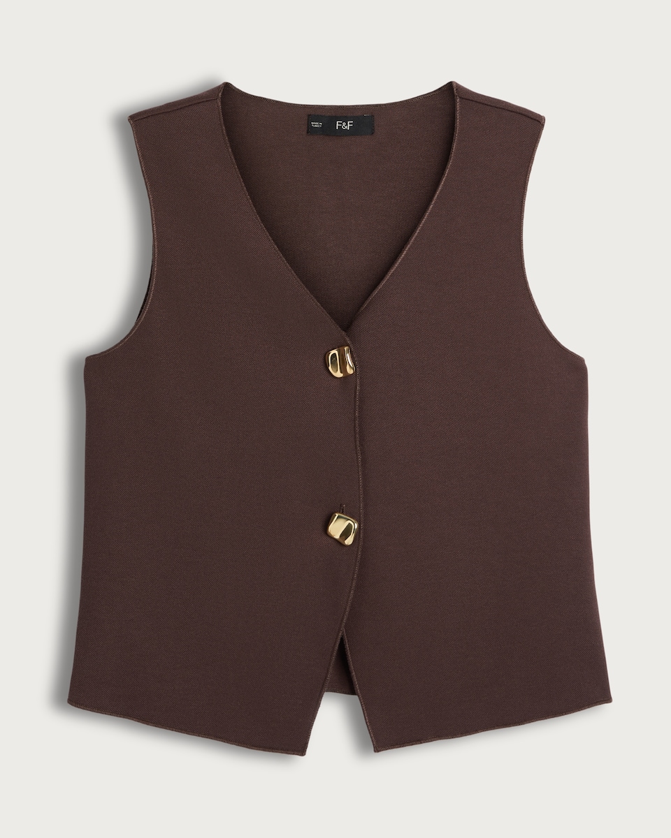 image 1 of F&F Sleeveless Two Button Waistcoat in Brown