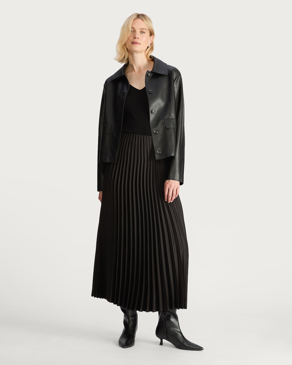 image 1 of F&F Satin Look Pleated Midi Skirt in Black