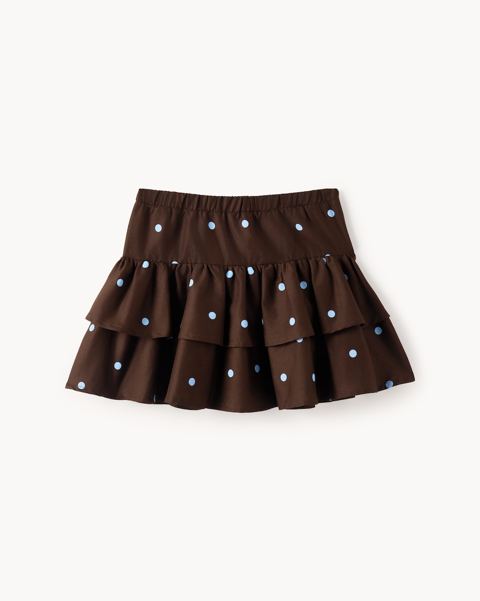 image 1 of F&F Girls Pure Cotton Polka Dot Tiered Skirt in Brown
