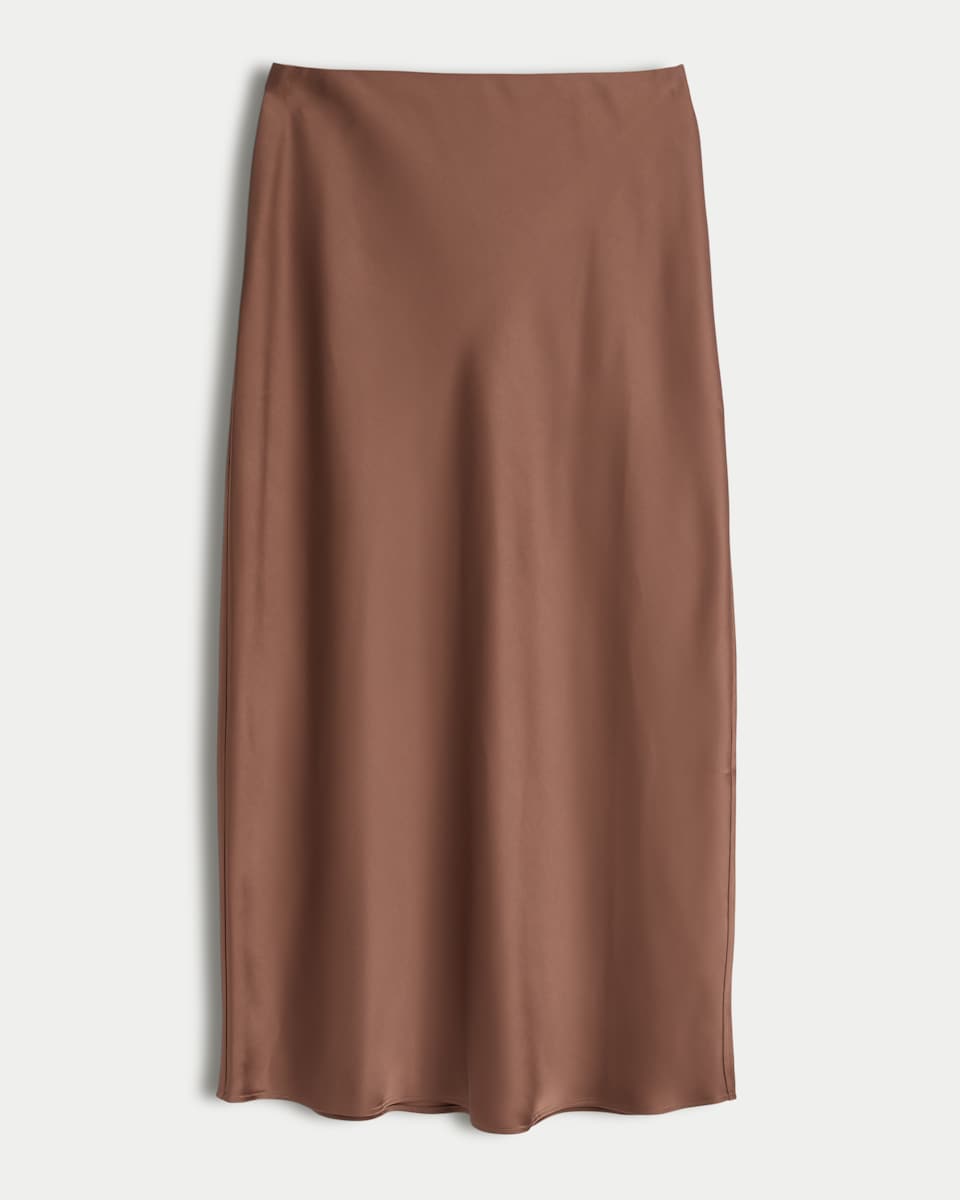 F&F Satin Slip Midi Skirt in Brown